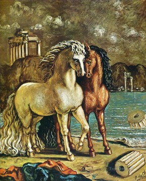 Animal Painting - antique horses on the aegean shore 1963 Giorgio de Chirico